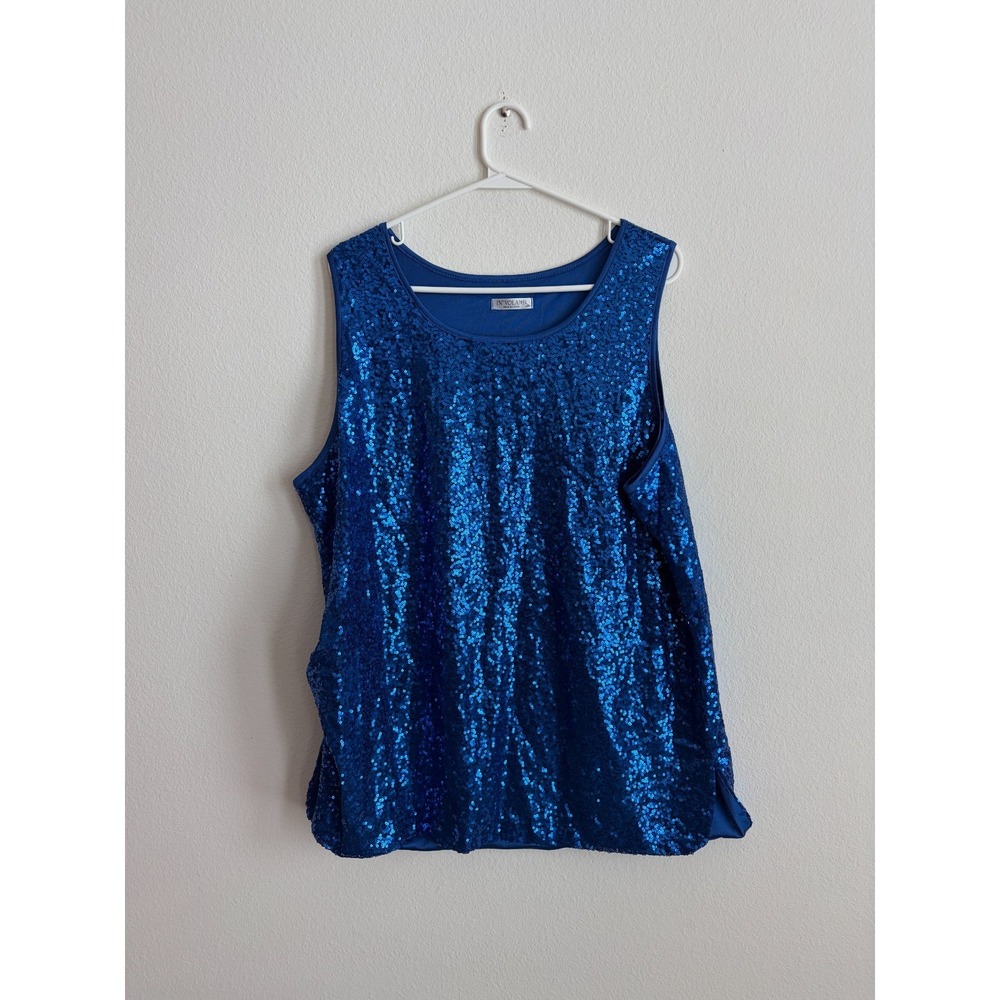 In'voland Tank Top Womens 18W Plus Royal Blue Sparkle Sequin Scoop Neck Party
